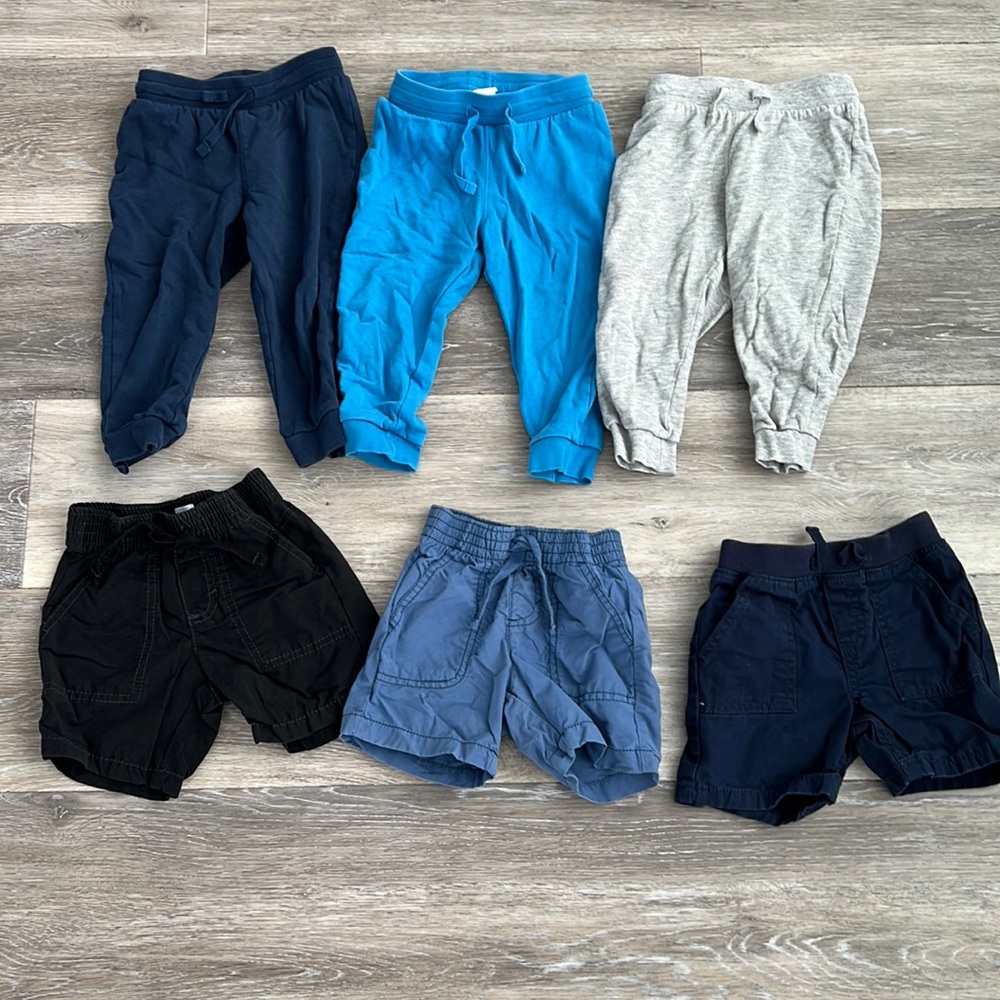 Lot of 6 boys pull on pants joggers and shorts size 12-18m